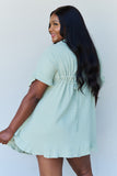 Ninexis Out Of Time Full Size Ruffle Hem Dress with Drawstring Waistband in Light Sage *Online Exclusive*