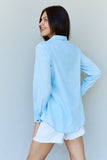 Doublju Blue Jean Baby Denim Button Down Shirt Top in Light Blue *Online Exclusive*