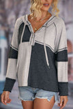 Exposed Seam Color Block Hoodie with Drawstring