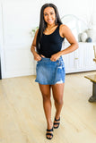 Sally Mid Rise Overlapping Distressed Denim Skort *Online Exclusive*
