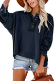 Quarter-Button Exposed Seam Dropped Shoulder Hoodie