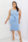 Capella Flatter Me Full Size Ribbed Front Tie Midi Dress in Pastel Blue *Online exclusive*