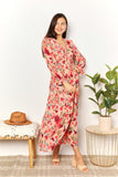 Double Take Floral Frill Trim Flounce Sleeve Plunge Maxi Dress